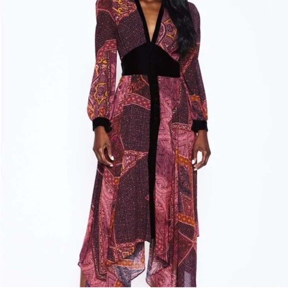 Divine Heritage NWT Boysenberry Paisley Handkerchief Hem Dress size XS
